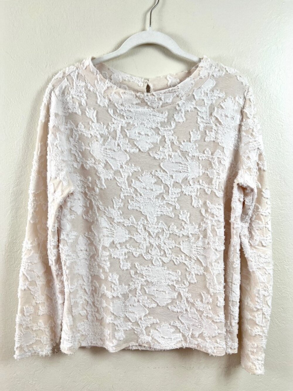 LOFT 100% Cotton Ivory Textured Mock Neck Long Sleeve Lightweight Blouse Sz Lrg